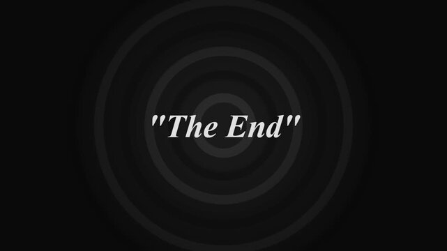The end text motion graphic on dark circular ripple background cinematic outro