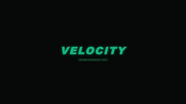Futuristic velocity text glowing with vibrant green light against dark background displaying maximum acceleration data readout