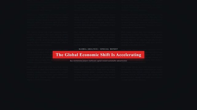Global economic shift text presentation featuring report title on black background with red graphical elements