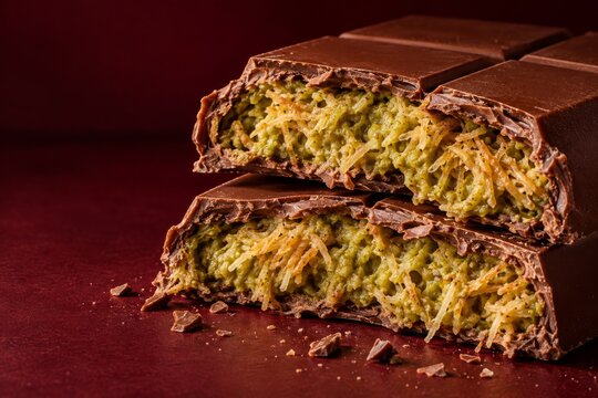 chocolate bar filled with pistachio and crispy shredded pastry