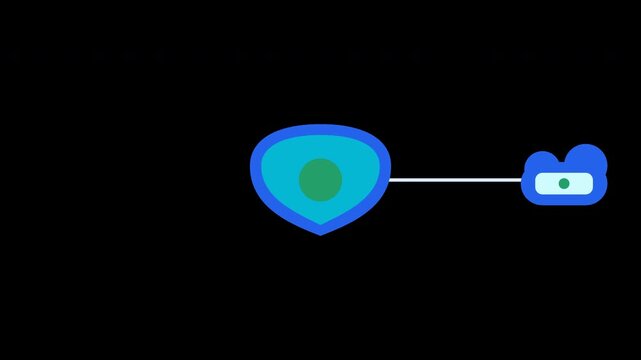 4K 2D flat vector animation depicting a central cybersecurity shield blocking incoming cyber threats while digital data packets pass safely through to a secure cloud in a seamless 8-second loop.