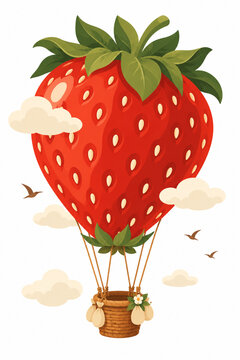 Surreal Strawberry Floating Like a Hot Air Balloon