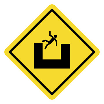 Warning Sign Depicting Person Falling Into Pit.