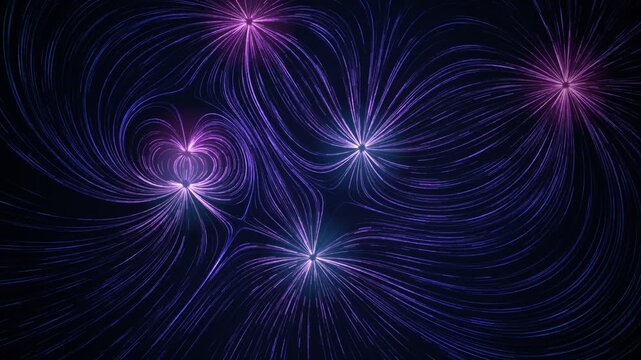 Abstract Magnetic Field Filaments Flowing in Futuristic Technology Background
