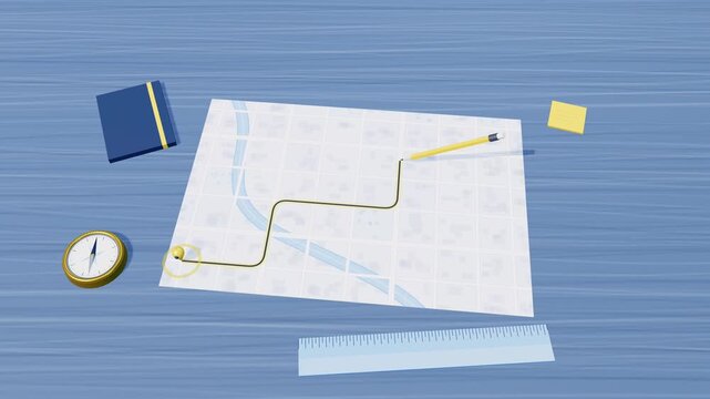3d render of a map with route planning tools