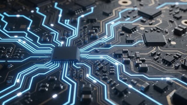 Close-up of detailed electronic circuit board with components