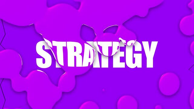 Strategy text dissolving in fluid organic shapes during bright purple light transition