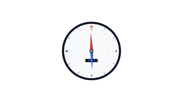 Visual breakdown of minimalist digital compasses with red and blue needles on a solid white field. Ideal for navigation apps, travel UI kits, and strategic business presentations.