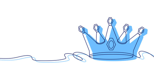 Classic royal crown for decoration and backgrounds, with space for text. Line art illustration with a blue silhouette © SasubuArt