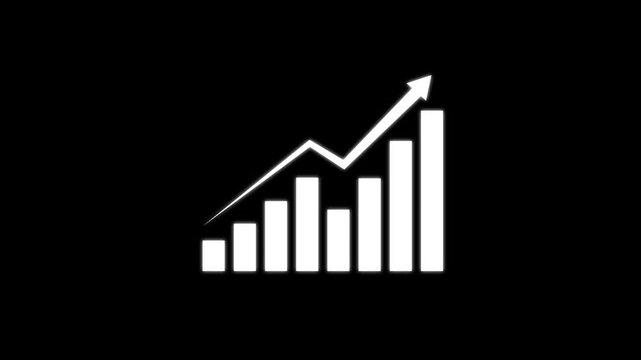 Animated business bar chart with rising growth arrow, financial success and market performance concept