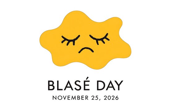 Blase day concept with a hand-drawn sleepy cloud character bored tired expression doodle illustration emotional state calendar event november date whimsical design yellow