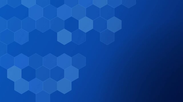 Blue digital hexagonal grid background pattern with glowing geometric shapes moving across dark cyber space