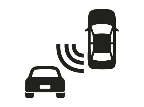 Blind spot monitor icon, automotive radar proximity sensor and collision avoidance system symbol