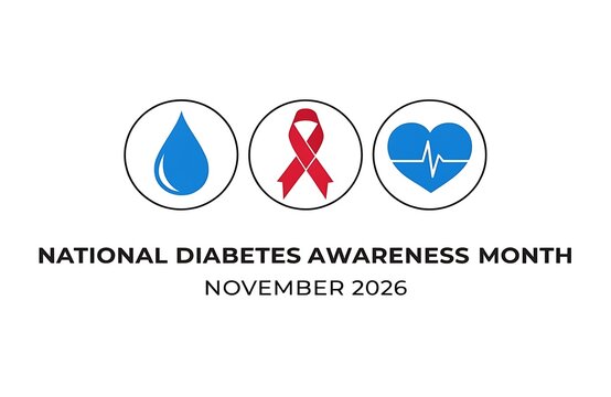 National diabetes awareness month poster template with medical icons campaign icon health event disease white background water drop red ribbon blood sugar