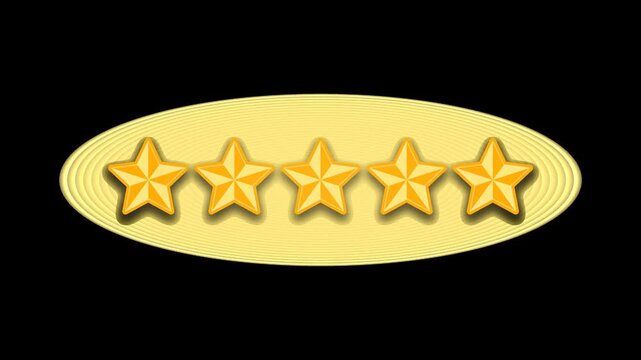 Five golden stars arranged in a row on a yellow oval background, representing excellence and high quality.