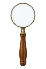 Vintage magnifying glass with a polished wooden handle isolated on a clean white background © Sapphire