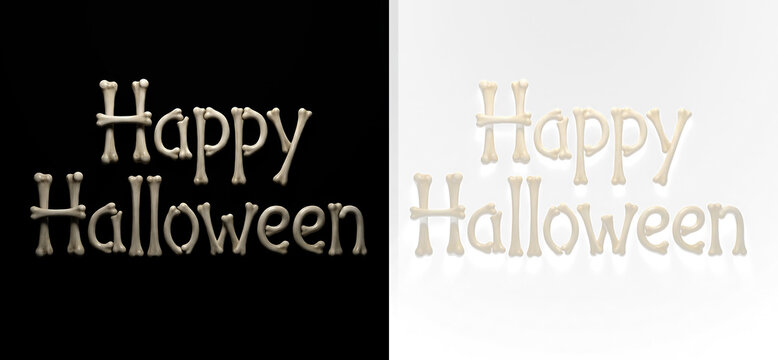 Happy halloween text made of bones isolated on transparent background