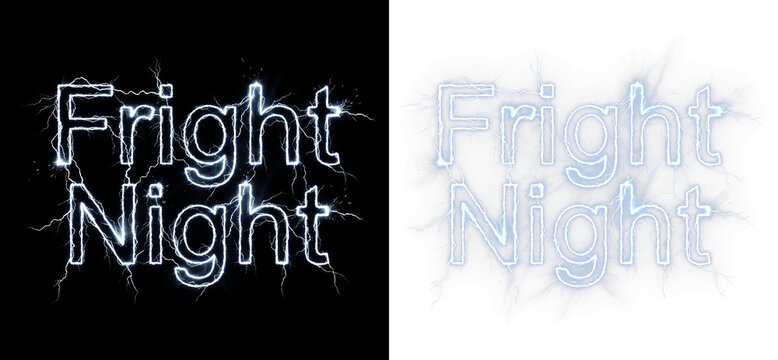 Fright night text with electric lightning effect isolated on transparent background