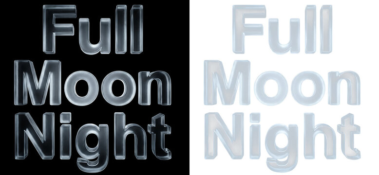 3d glass text full moon night isolated on transparent background