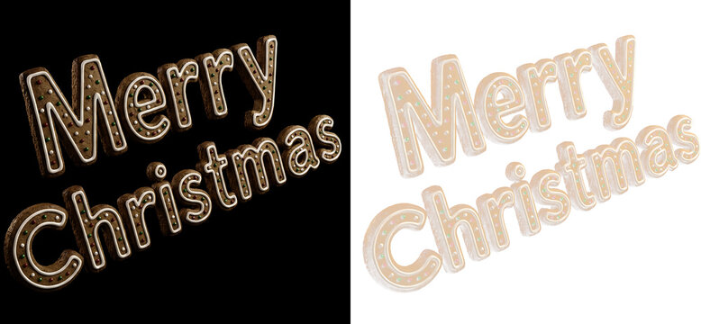 Gingerbread merry christmas text isolated on transparent background