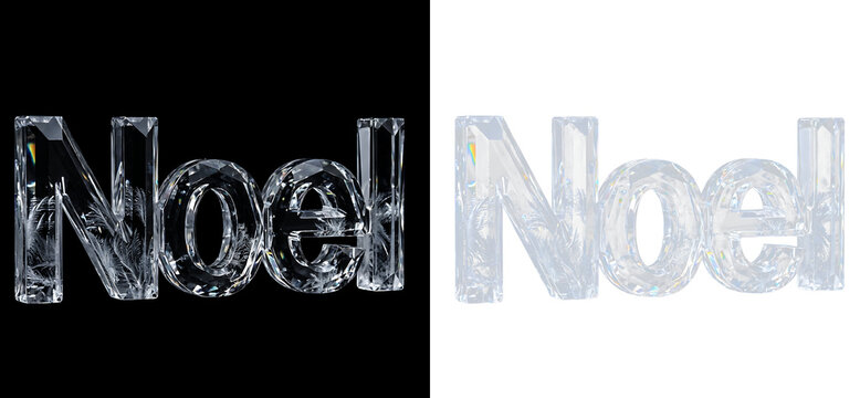 3d render of crystal noel text with frost patterns isolated on transparent background