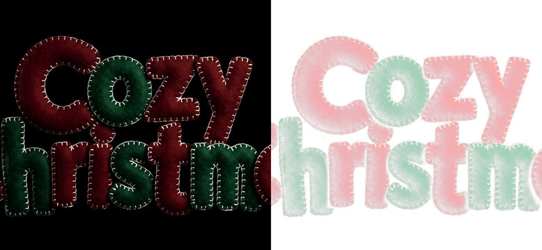 Cozy christmas felt letters on black and transparent background