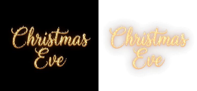 Golden christmas eve text with fire flame effect isolated on transparent background