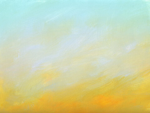 Hand painted background with blue to yellow clouds