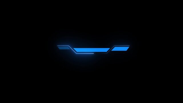 Glowing blue neon HUD title frame with three angled parallelogram bars and a thin outline on a dark black background.