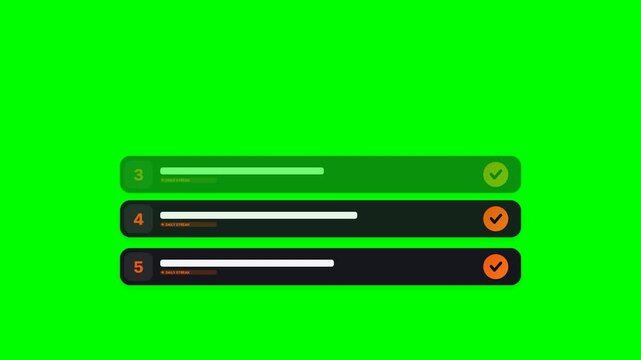 Fitness Workout and Habit Routine Checklist UI Card with Streak Badges 4K Loop on Chroma Green Screen Background
