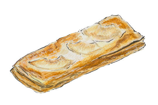 Apple Danish Pastry Watercolor Illustration