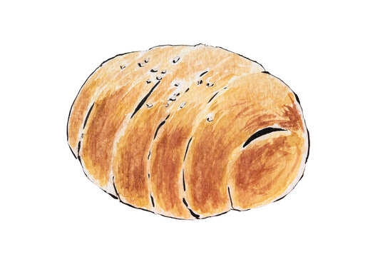 Japanese Shio Pan Salted Butter Bread Roll Handmade Watercolor Illustration