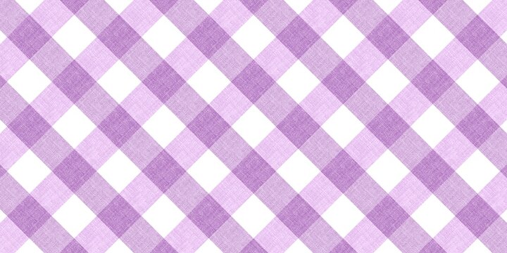 Lavender argyle. Purple diamond pattern background. Violet plaid. Soft purple checkered pattern. Lavender gingham checkered pattern with fabric texture.
