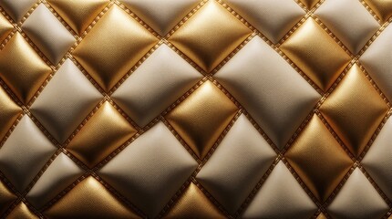 Naklejka premium Luxury quilted leather texture with gold, cream colors. Elegant diamond pattern background features soft padded effect. Premium material for fashion design, interior decor high end product branding.