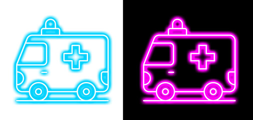 Emergency ambulance vehicle neon icon in blue and pink glowing outlines for medical assistance dispatch and hospital transport apps. © Pure Pixels (PNG)