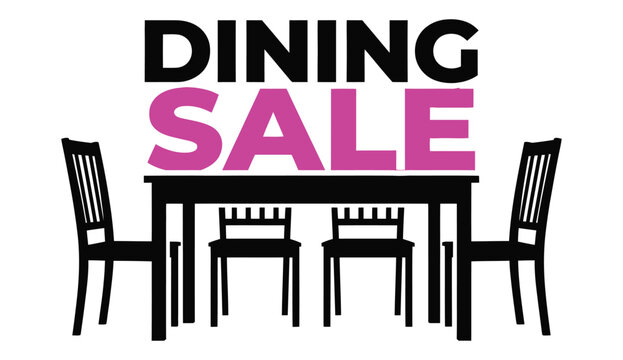 Dining sale advertisement featuring table and chairs with bold colorful typography