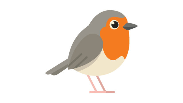 Colorful european robin vector illustration featuring gray feathers and bright orange breast in profile