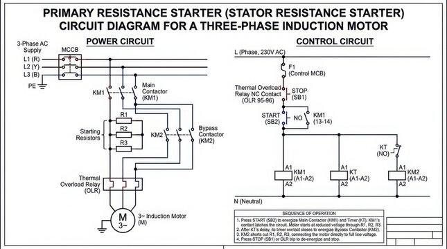 Primary resistance starter circuit diagram for three phase induction