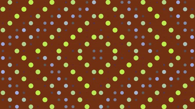 Abstract geometric pattern with pulsing yellow and blue dots forming diamond shapes on a brown background