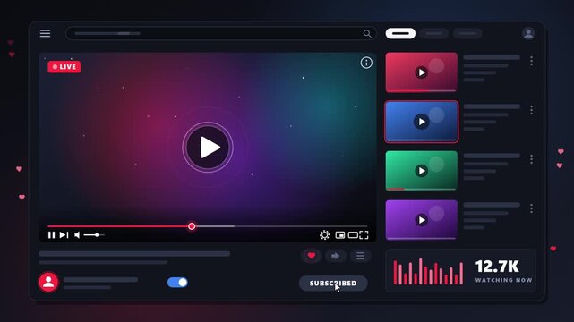 Digital streaming platform interface showing live video playback with interactive subscription button