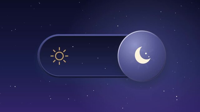 Day and night mode toggle switch interface animation showing sun and moon icons on sky backgrounds