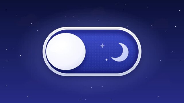 Day and night mode toggle switch user interface element animation on digital background