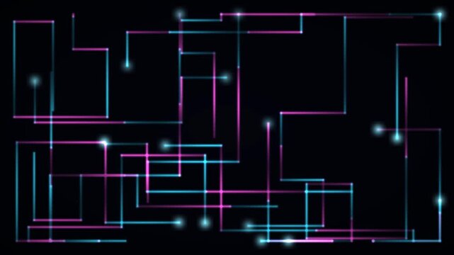Neon circuit board lines pulsing abstract technology background loop