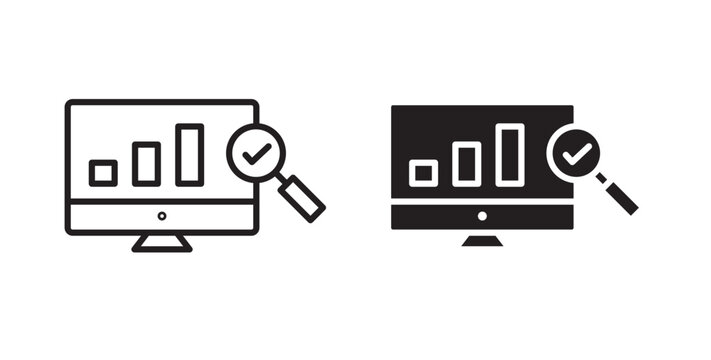 Data Analysing icon flat outline in black