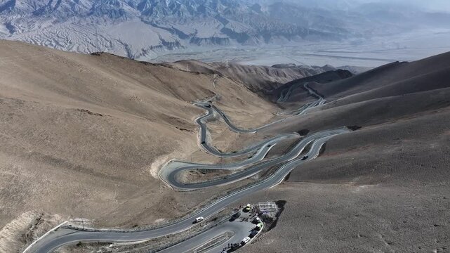 panlong ancient road winding mountain highway in xinjiang