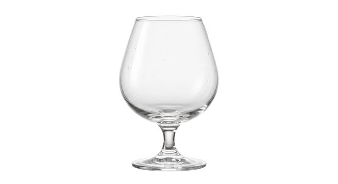 Empty clear stemmed glass with a rounded bowl isolated against a solid black background