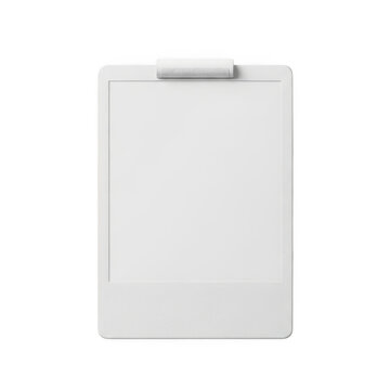 Clean empty white clipboard with a metal clip for holding important documents isolated on transparent background