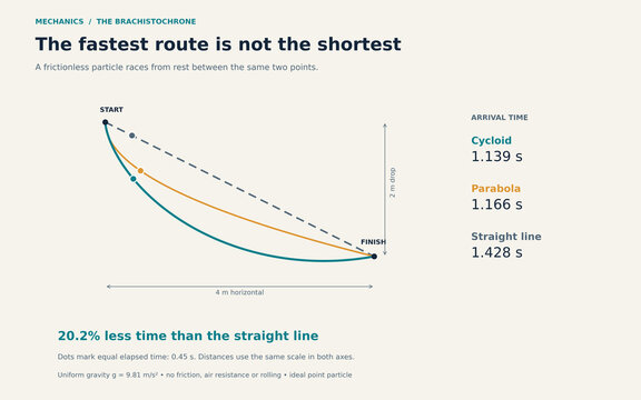 Brachistochrone cycloid versus parabola and straight line descent times