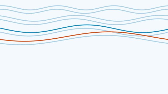 Seamless 4K looping abstract motion background: layered waves background parallax drift, in blue and azure on a light backdrop with generous copy space for your own title. Minimal flat vector shapes a