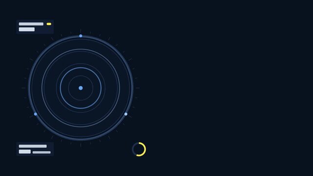 Animated sonar ping returning waves bouncing off boundary drawn as a clean sci fi interface in blue and azure on a dark background. Smooth 4K seamless loop with blank readout panels and room for text.